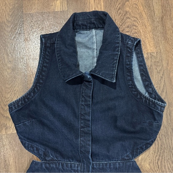 ASOS Back Cutout Dark Wash Blue Denim Jumpsuit Collared Sleeveless size 10 - Picture 5 of 16
